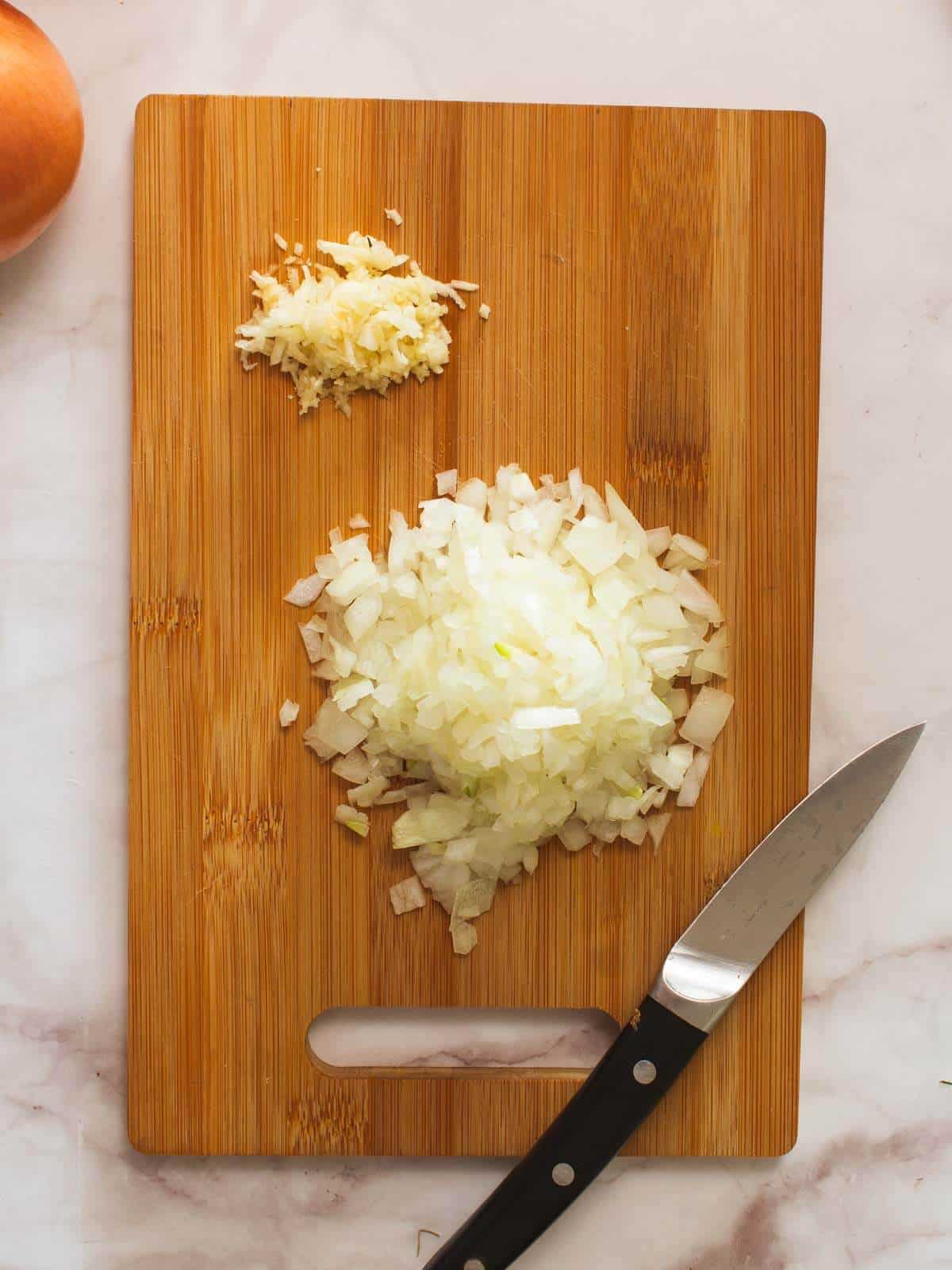 finely chop the onion and mince the garlic