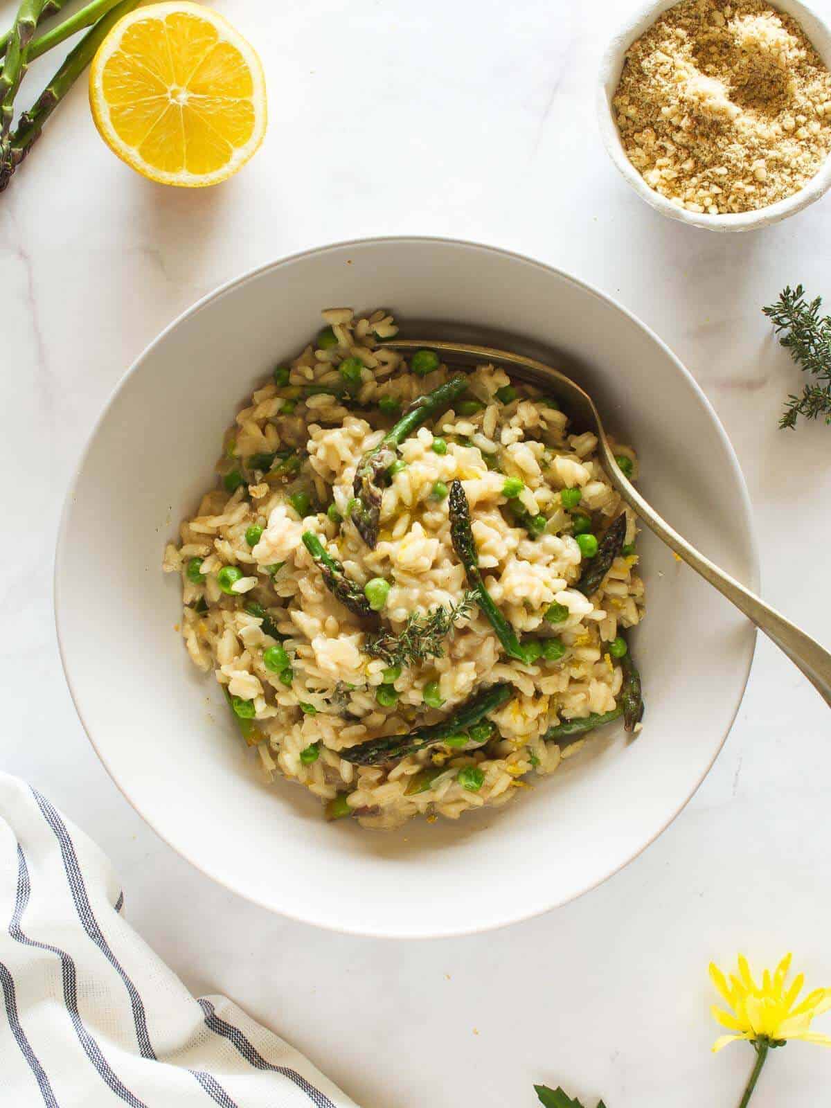 Vegan Asparagus Risotto with Spring Vegetables