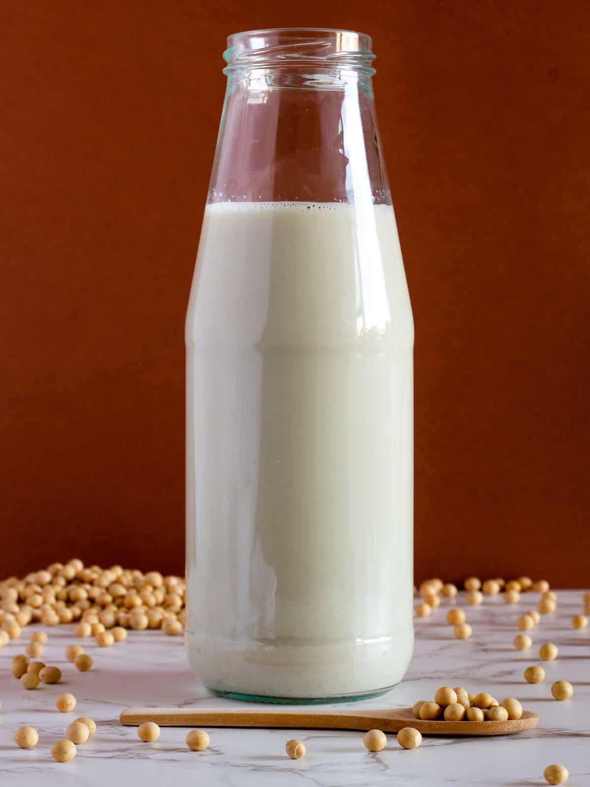 bottle of homemade Soy Milk.