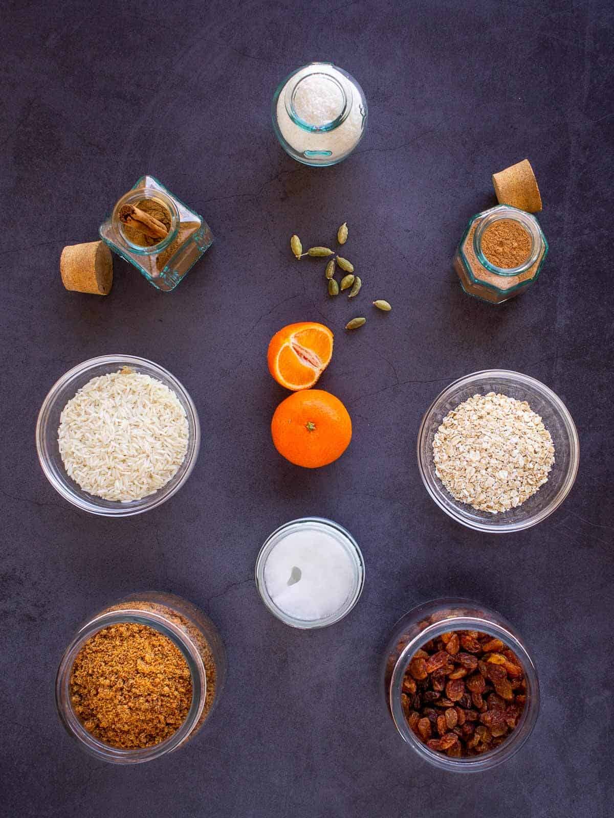 creamy cardamom pudding ingredients.