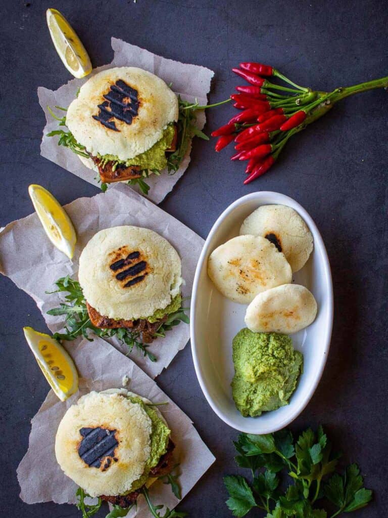 Vegan Arepas (2 Ingredients + Fillings) Stuffed with Grilled Tofu