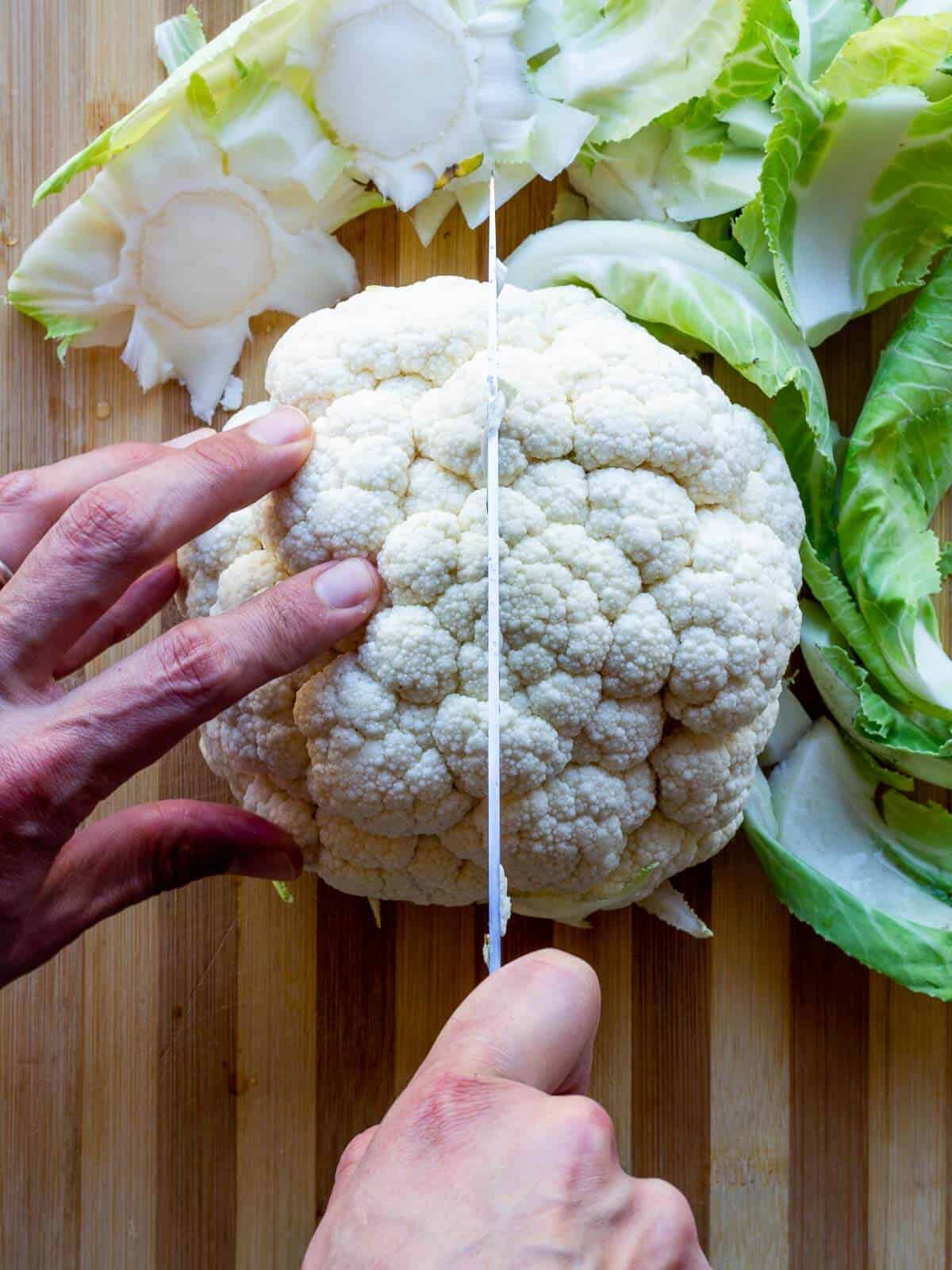 halving Cauliflower head.