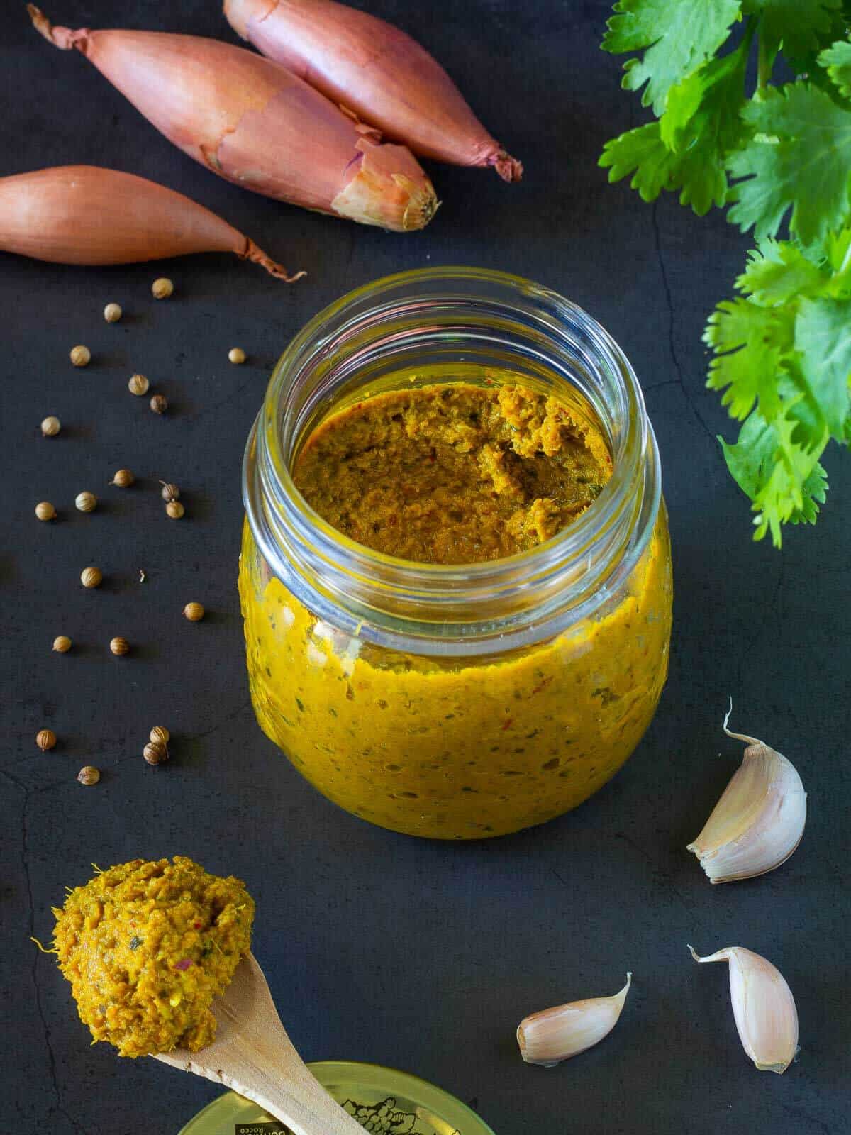 yellow Curry paste in mason Jar.