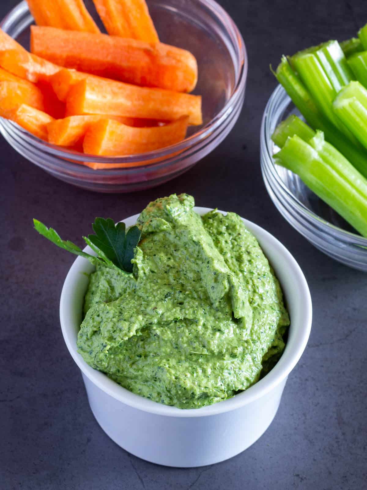 Green Goddess Dip with Carrots and Celery Sticks