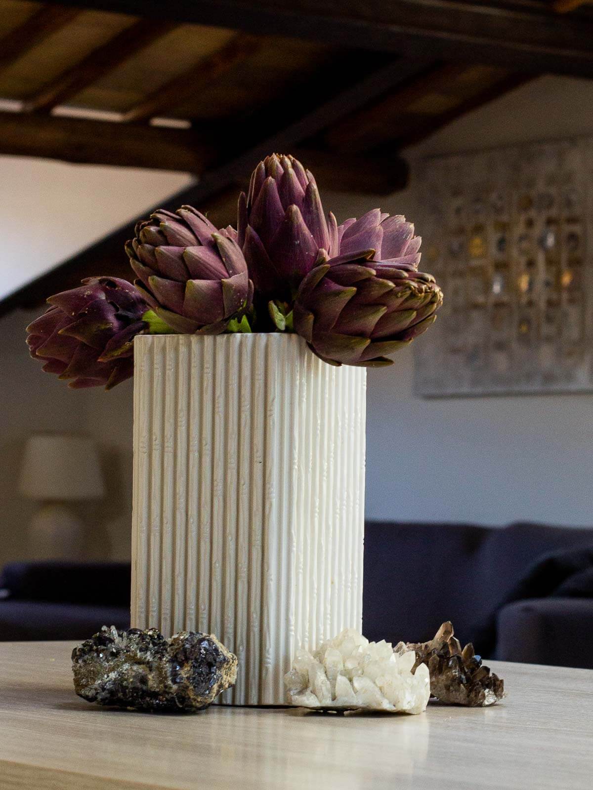 roman artichokes in flower pot