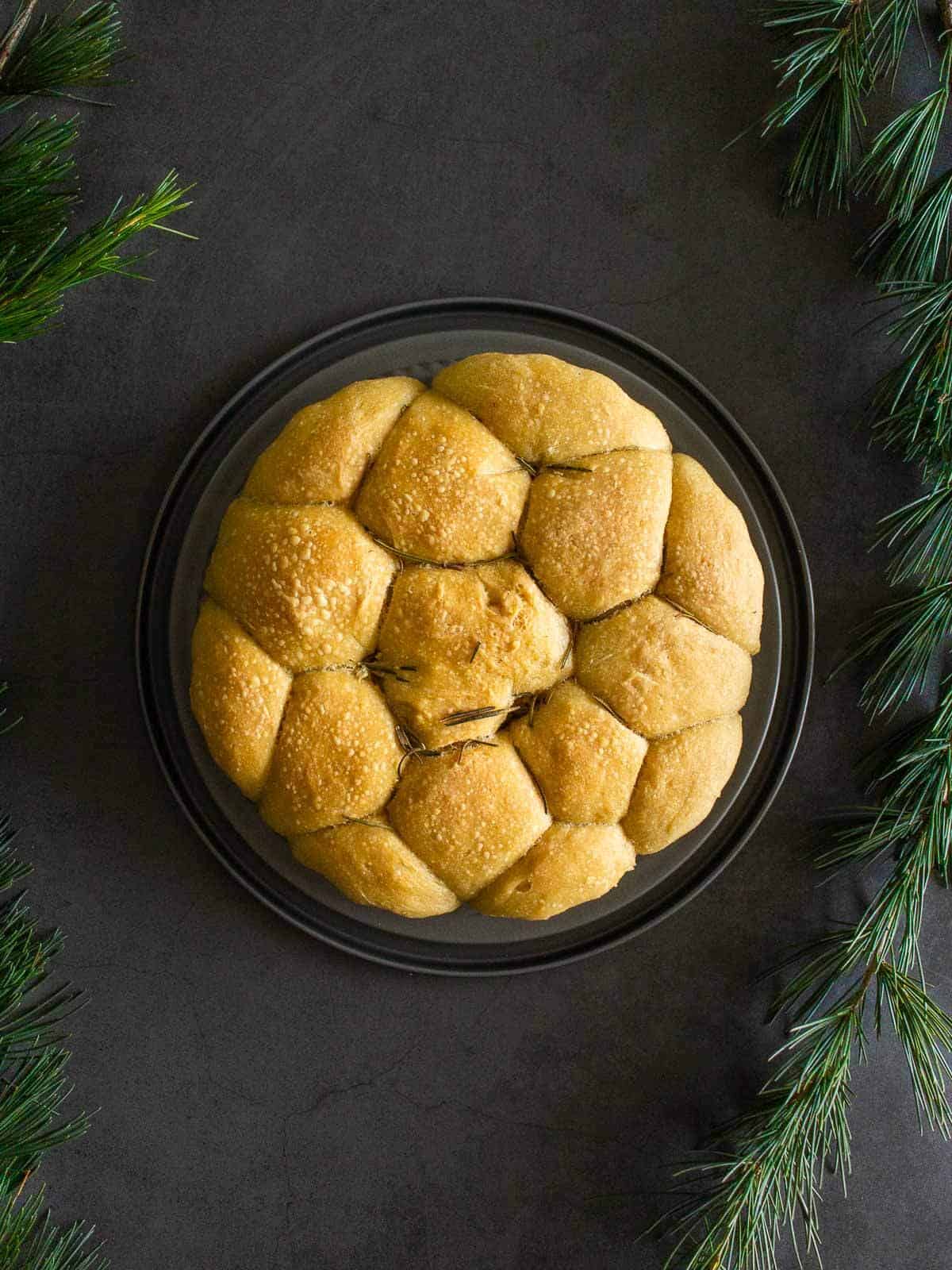 vegan bread buns served on a Christmas setting.