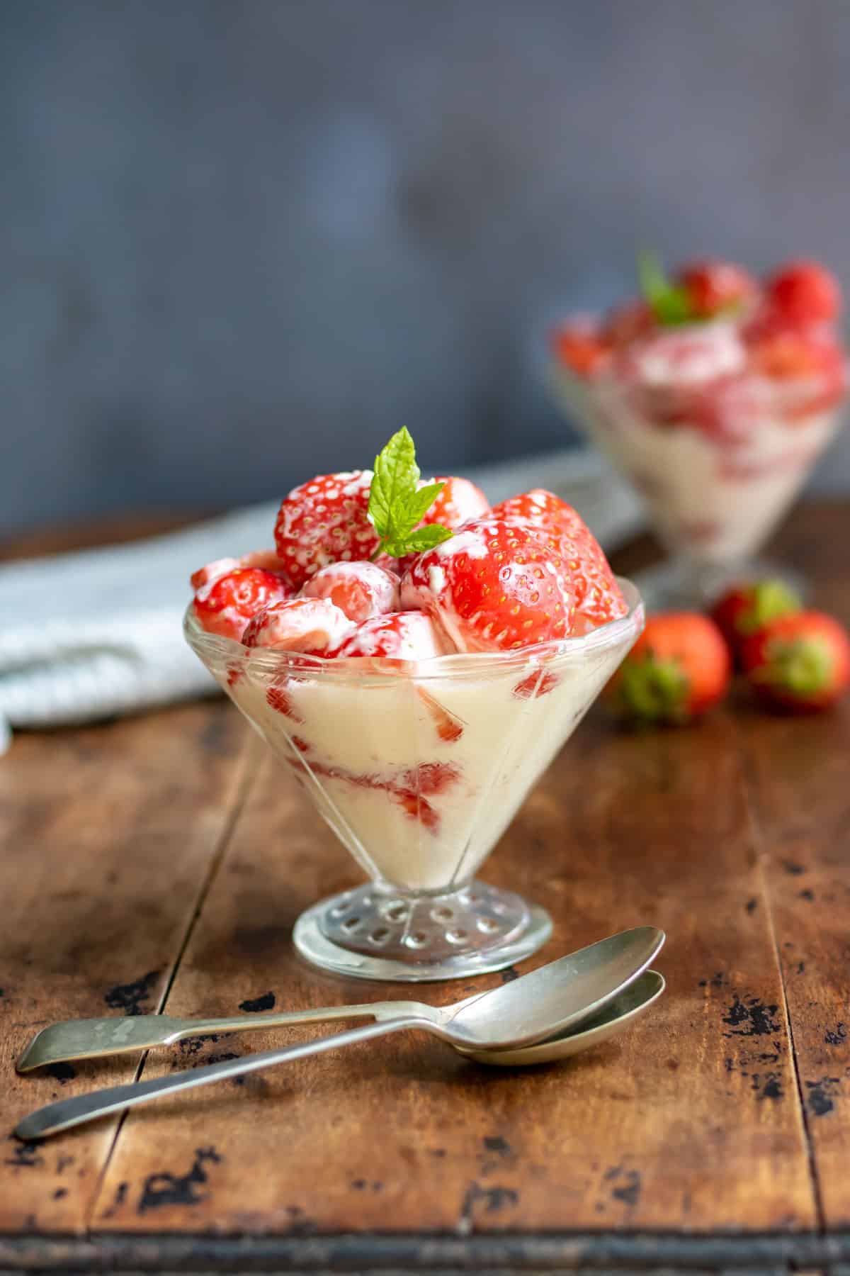 strawberries and cream dessert for Valentine's dinner