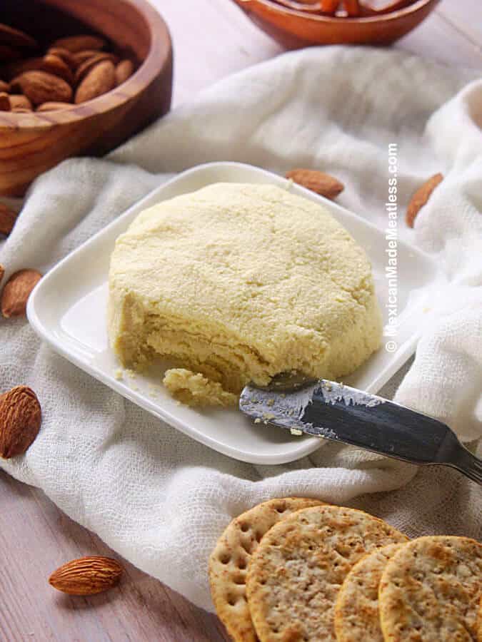 vegan cotija cheese made with almond pulp
