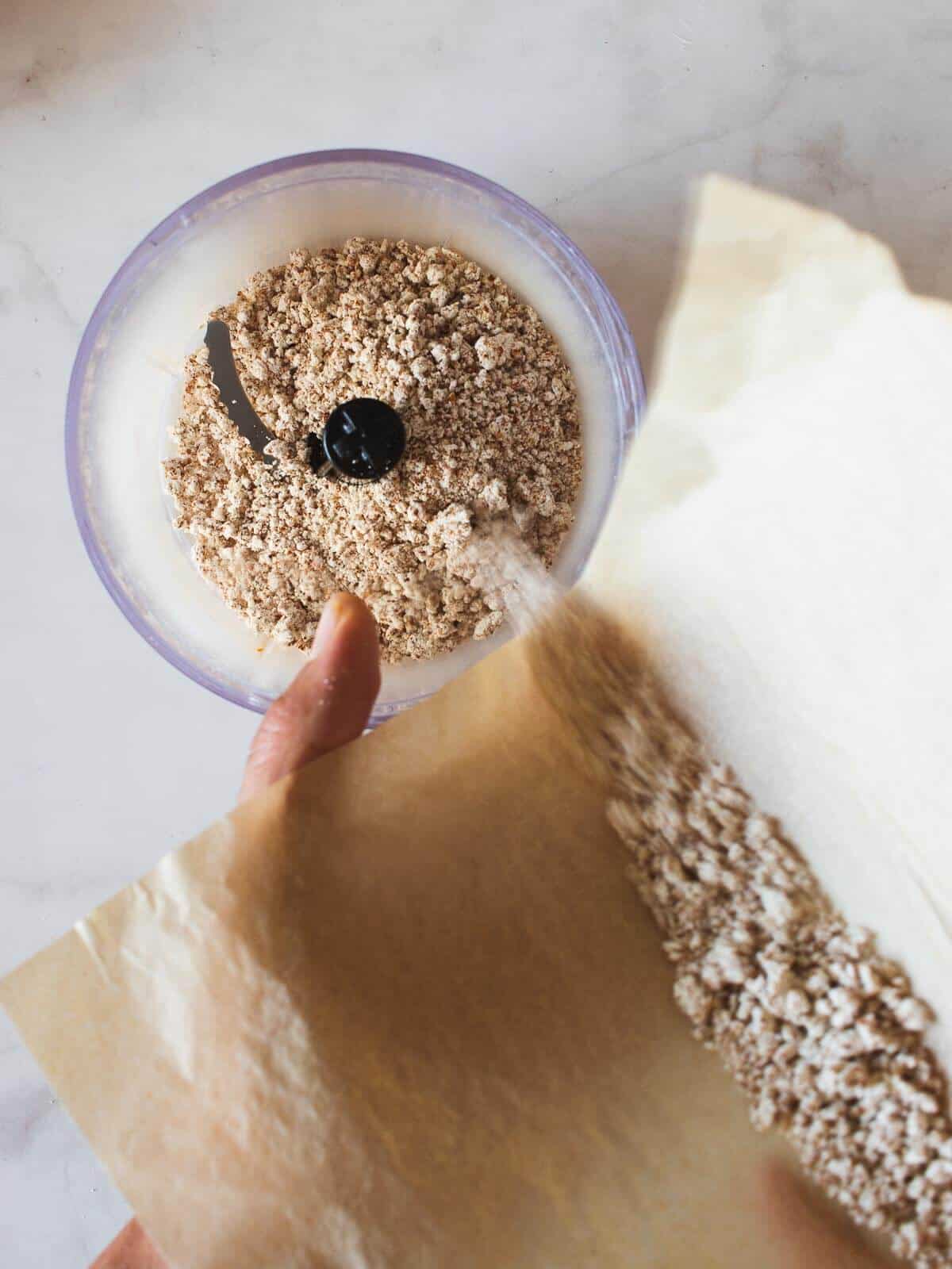 blending dried almond pulp using an immersion blender