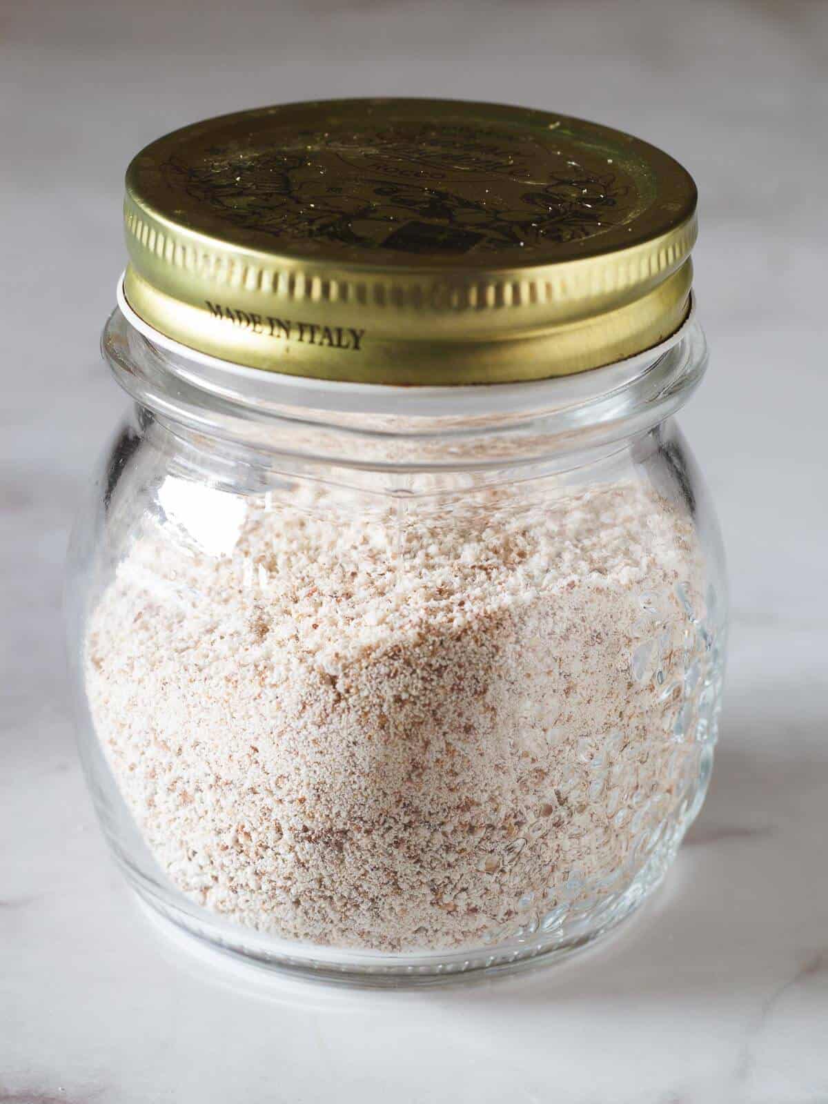 storing almond meal in an airtight glass container