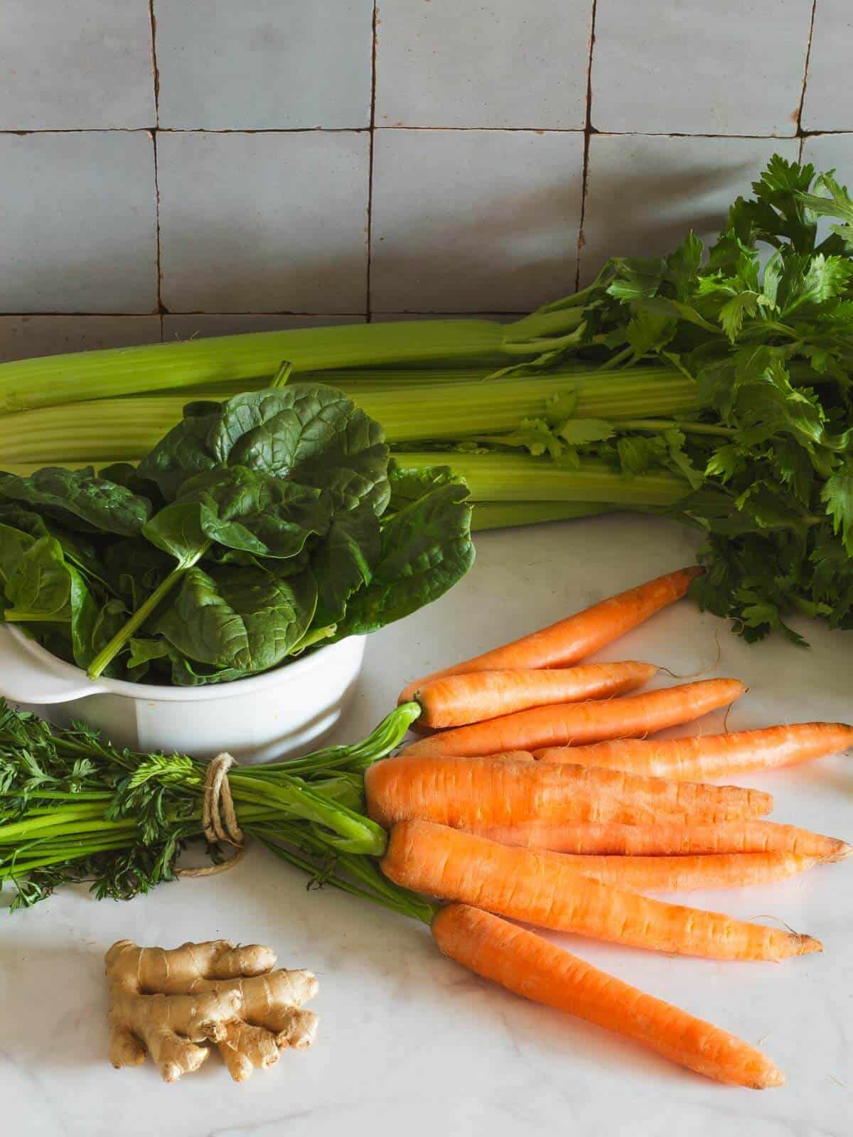vegetables that are good for low-sugar juices, celery, carrots, and spinach.