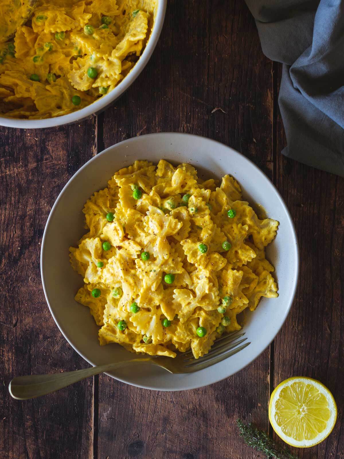 serve the roasted butternut squash pasta in bowls