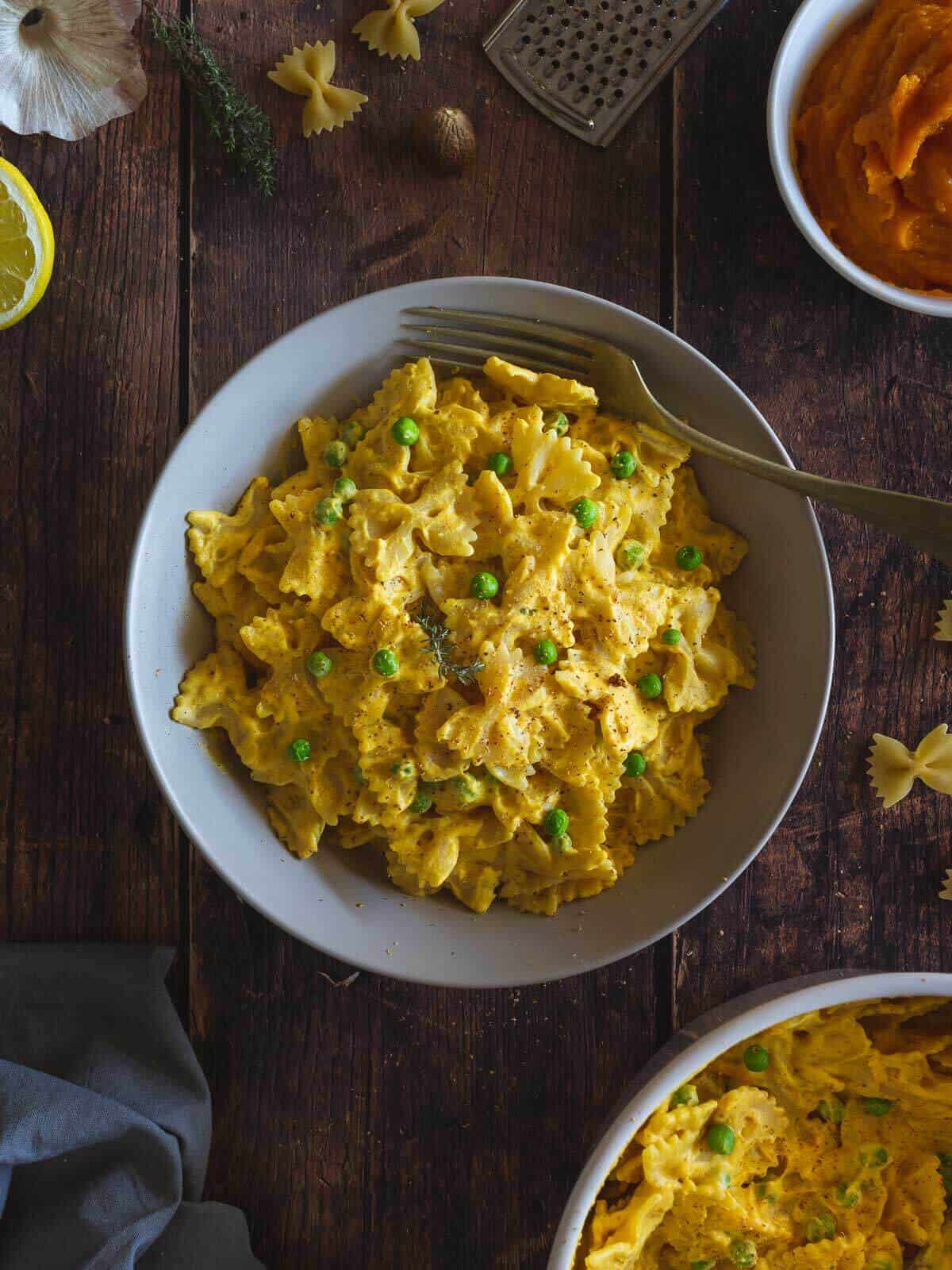 roasted Butternut Squash Pasta Sauce combined with farfalle pasta.