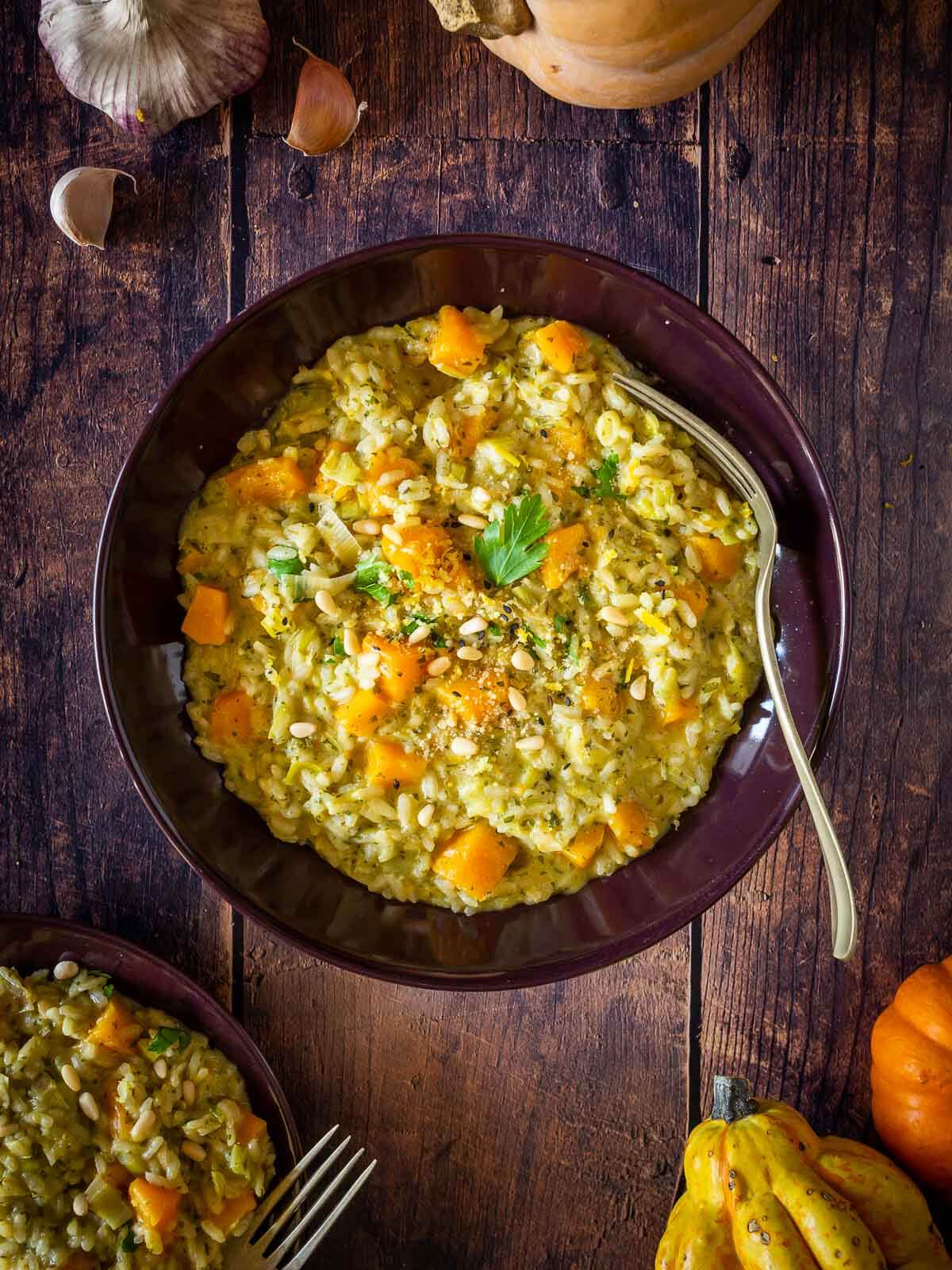 plated vegan butternut squash risotto