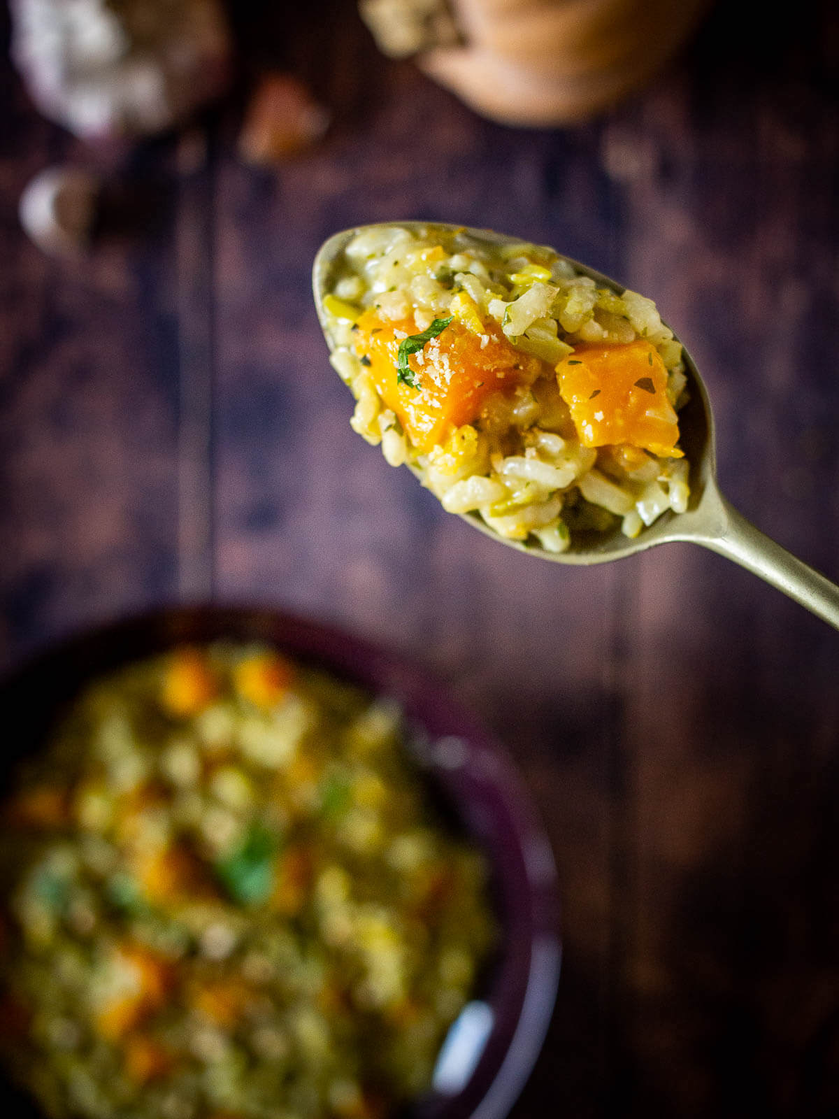 spoon with butternut risotto