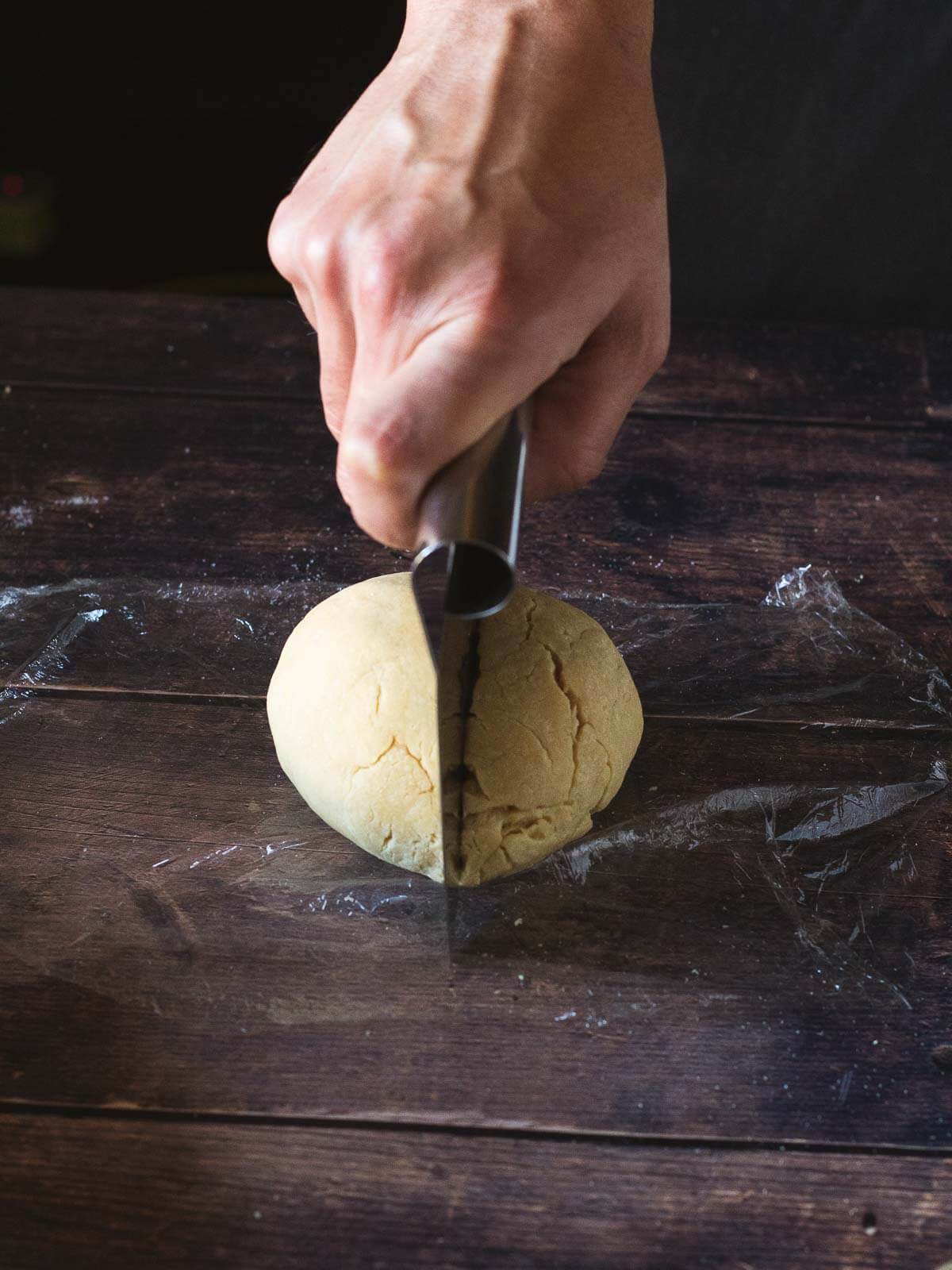 cut the vegan dough ball in two