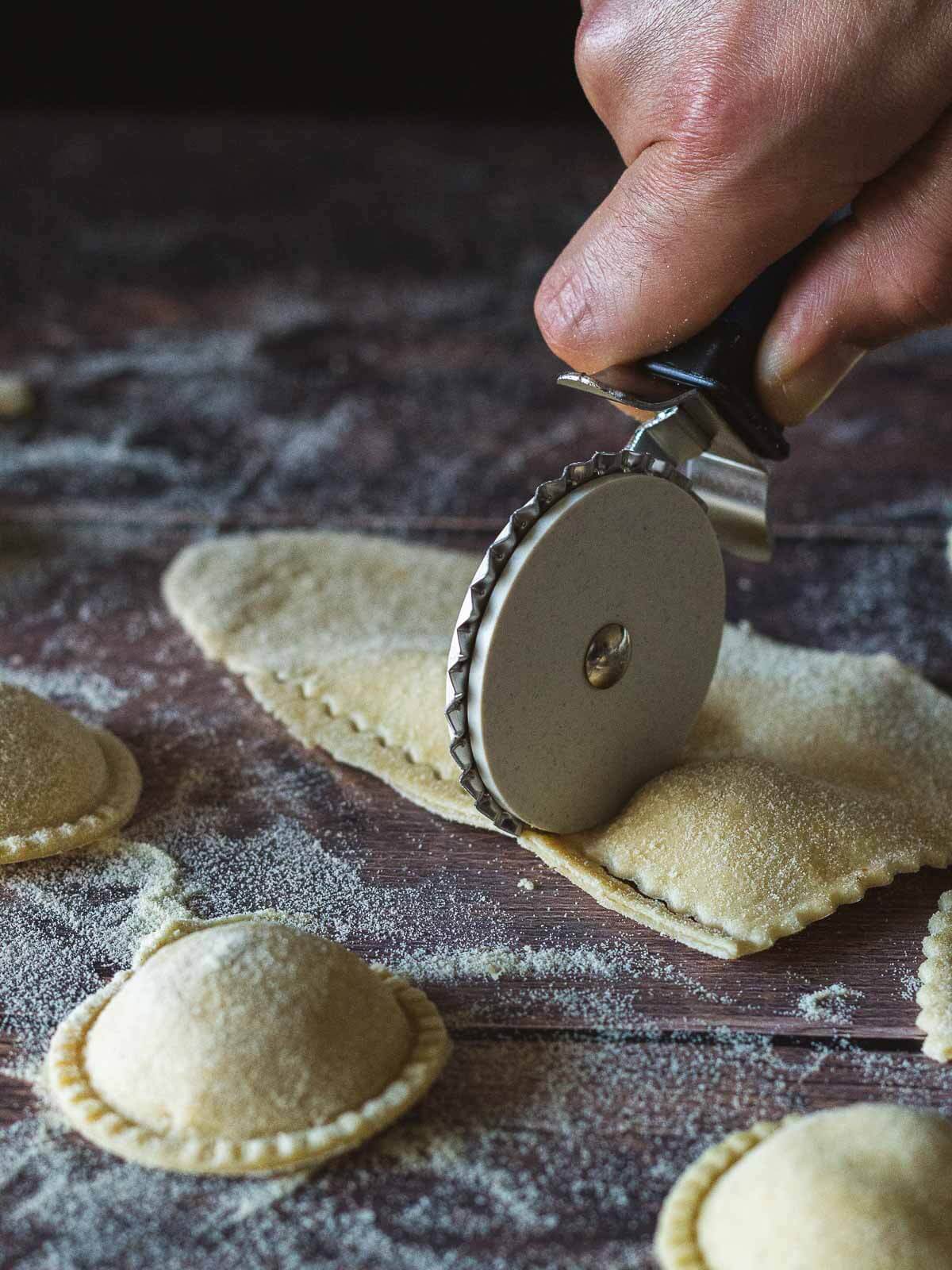 cutting ravioli with a roller wheel