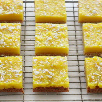 gluten free vegan lemon bars on a baking rack
