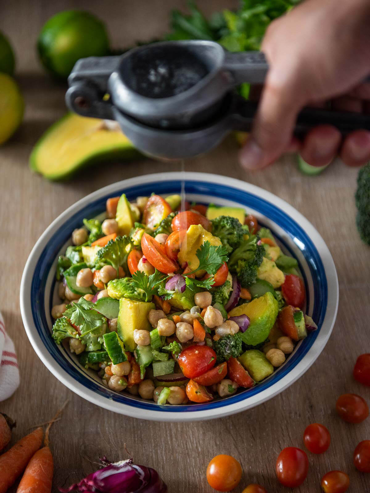 squeeze lime on top of the chickpea broccoli salad