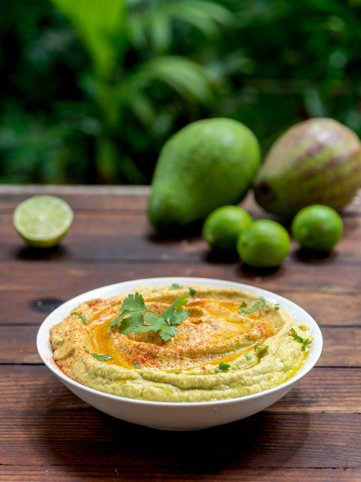 avocado hummus with fresh avocadoes