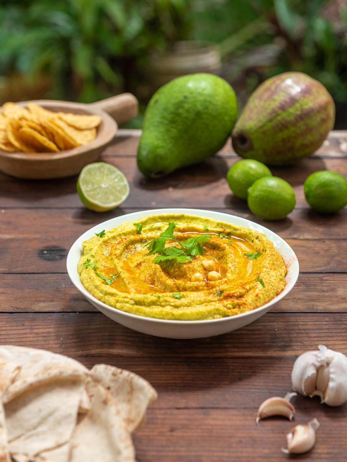 avocado hummus with fresh produce