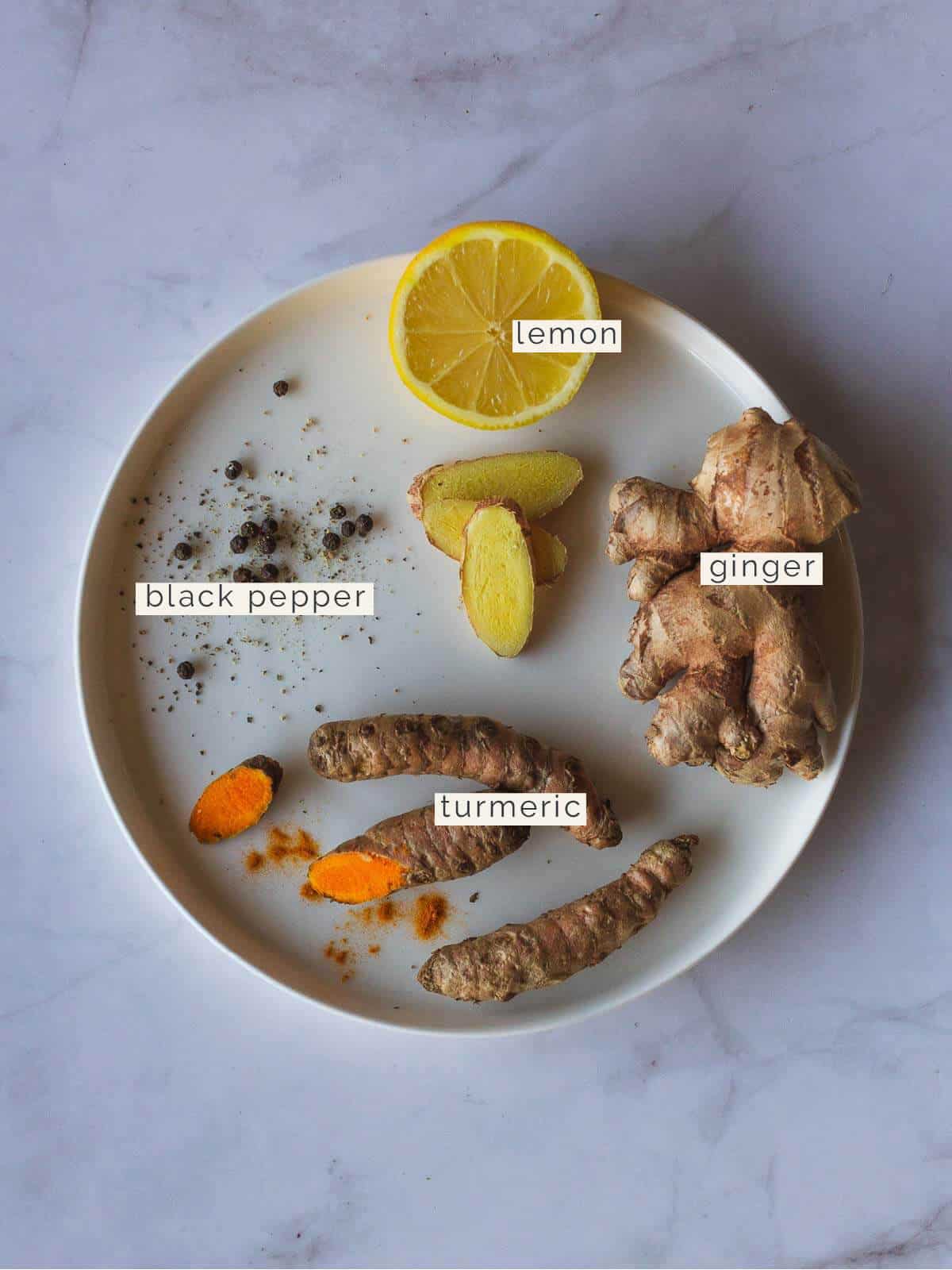 lemon ginger turmeric tea portioned ingredients