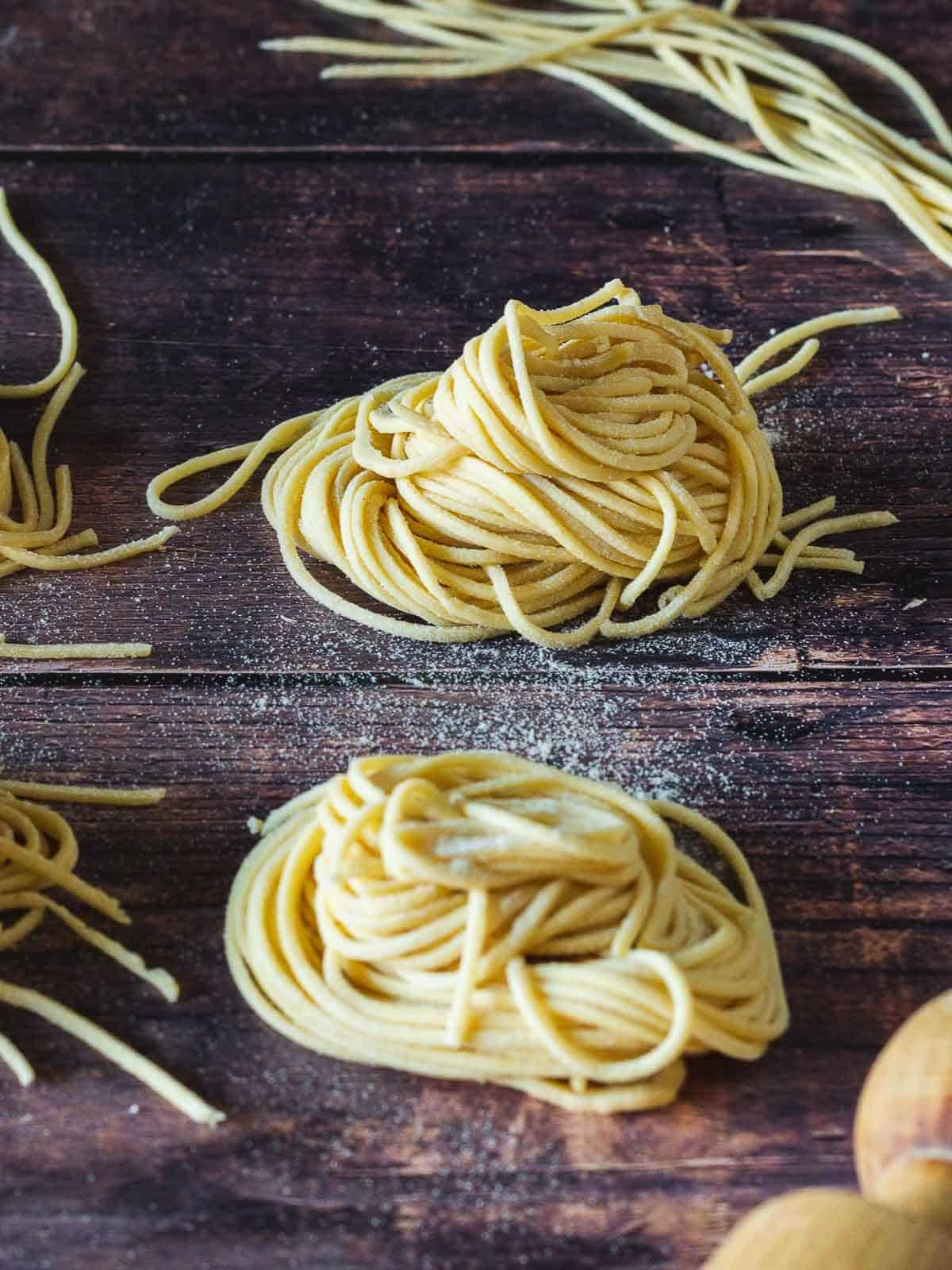 Vegan Noodles nests on wooden table