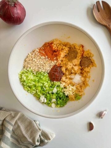 chickpea burgers ingredients in a large bowl.