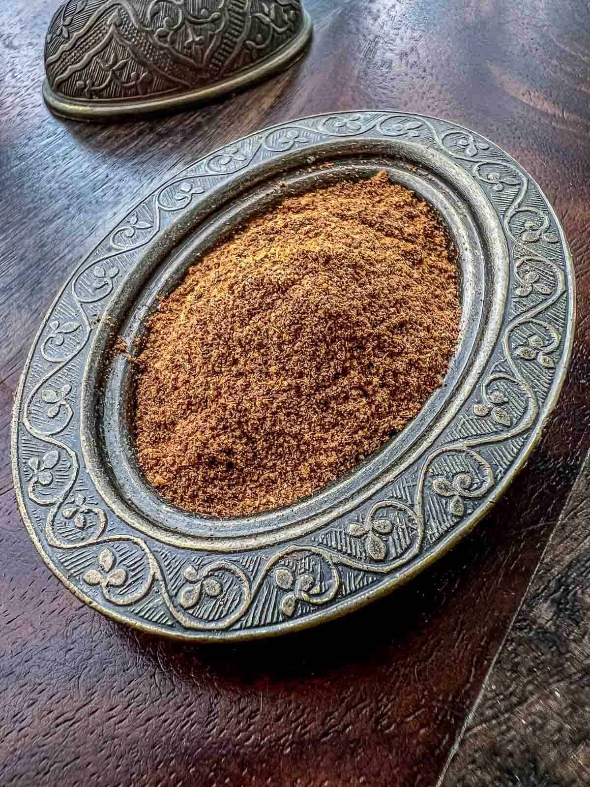 lebanese seven spices in middle-eastern style plate.