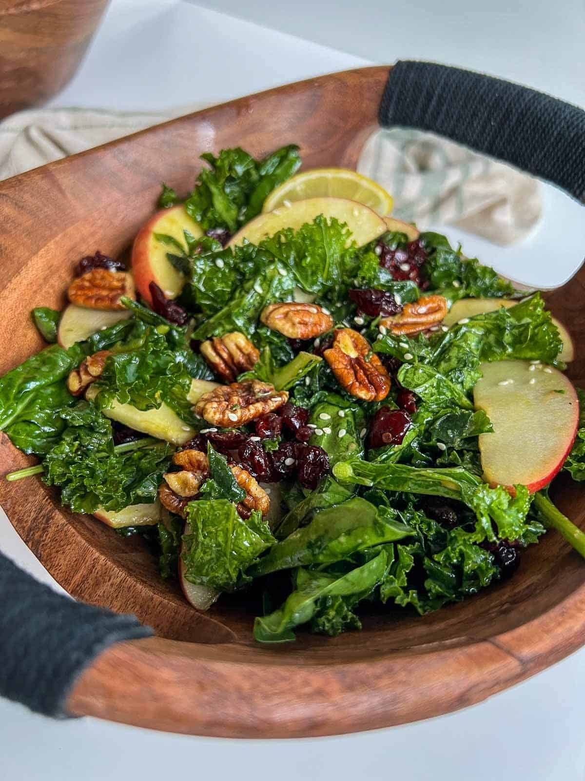 vegan kale salad with maple dressing.