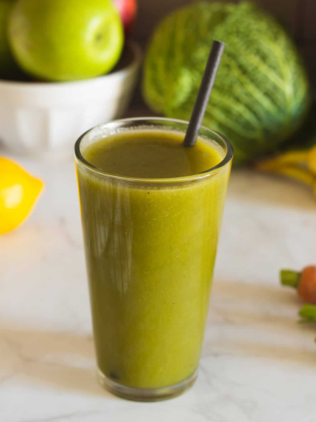 smoothie served with a straw.