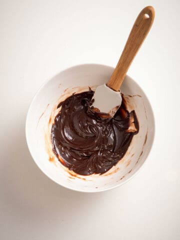 melted chocolate after double boiling in a bowl.