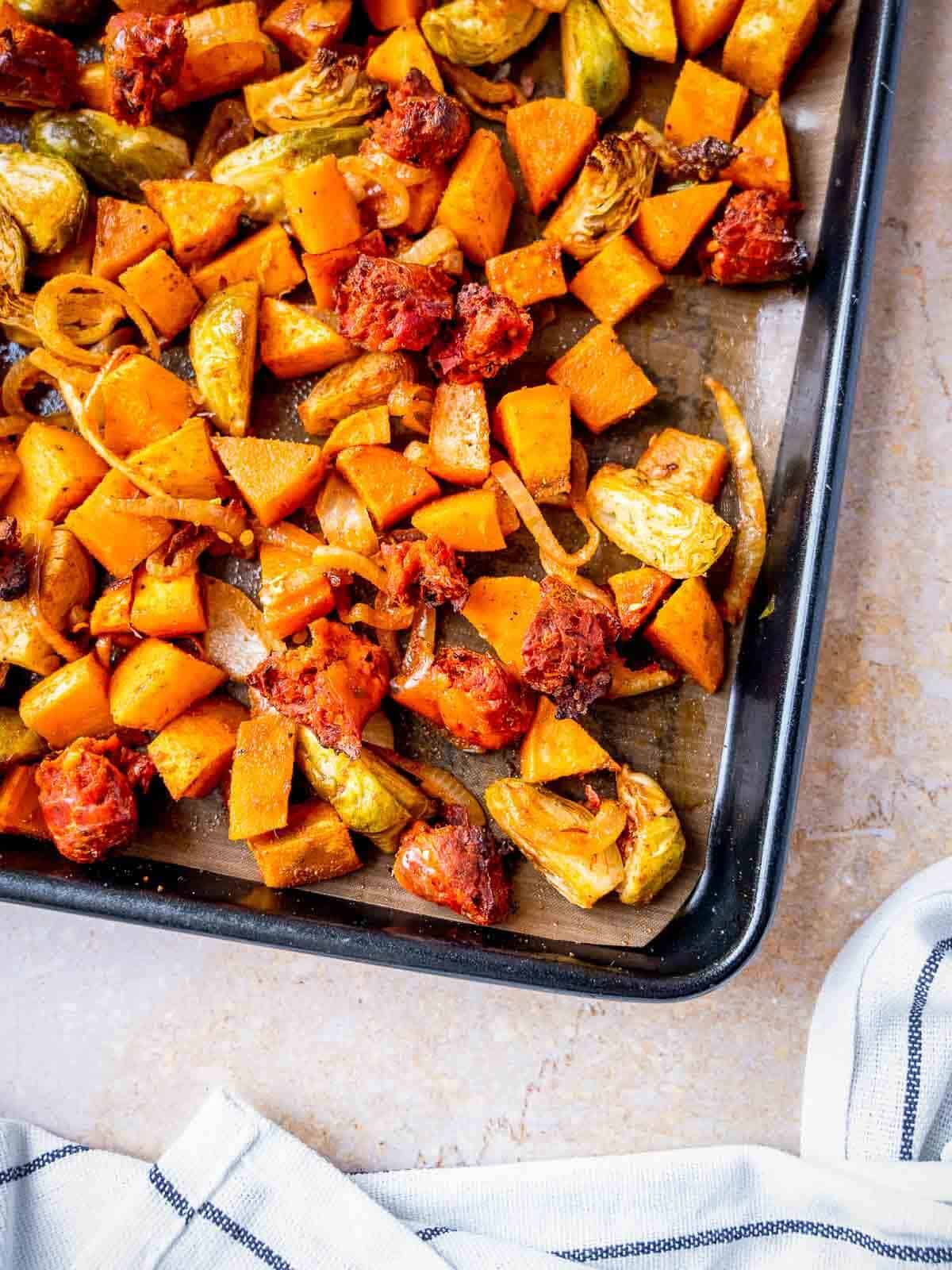 baking sheet out of the oven.