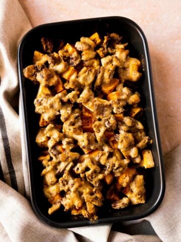 sweet potato crunch in a casserole dish.