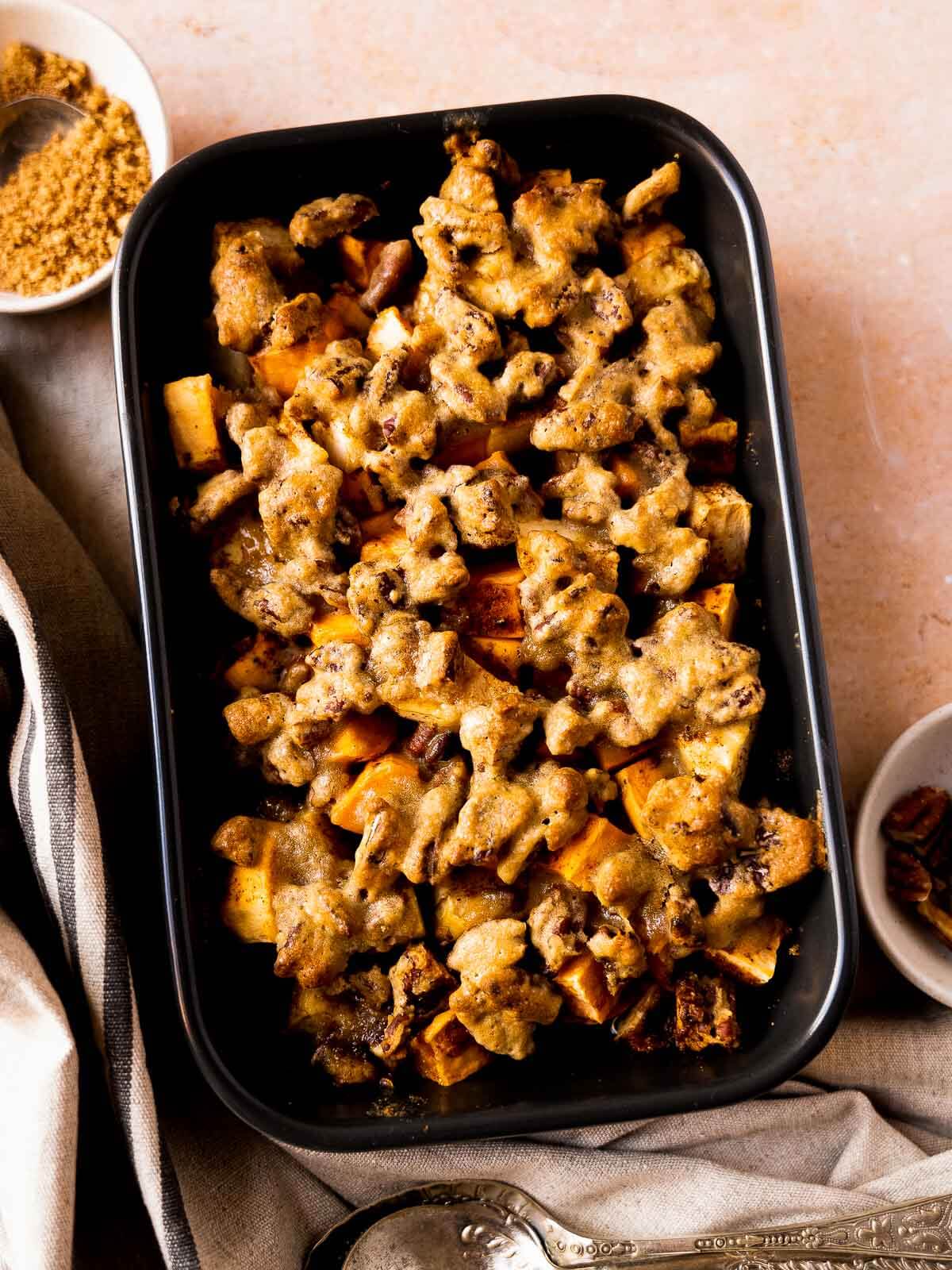 sweet potato crunch in a casserole dish