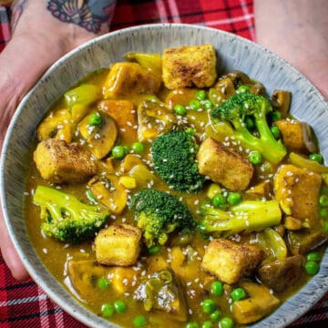 vegan Chinese curry plate.