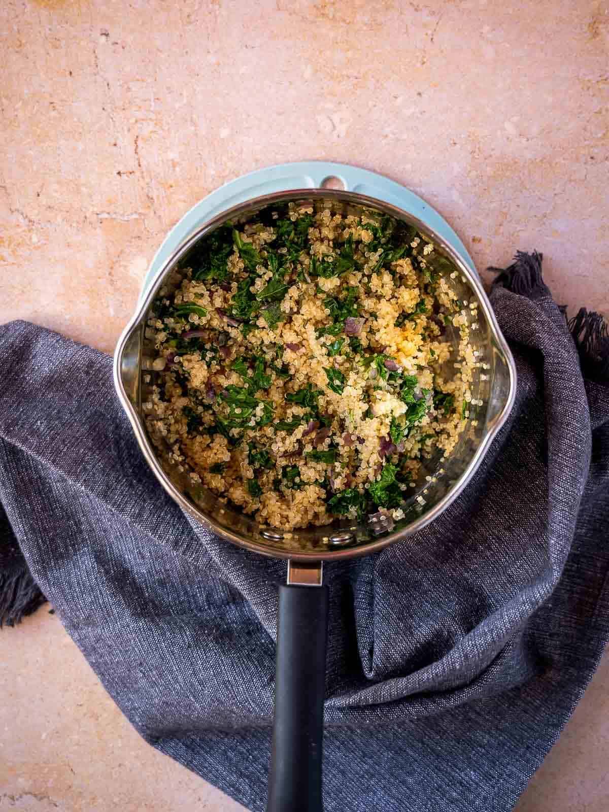 fold in the vegetables mixture with the cooked quinoa.