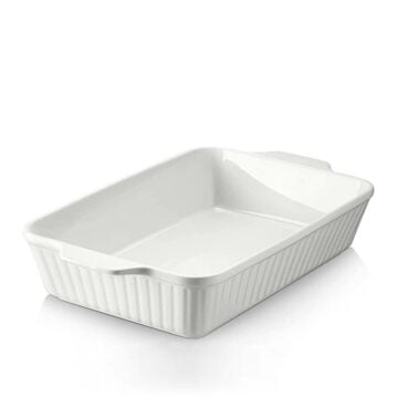 white ceramic casserole dish.