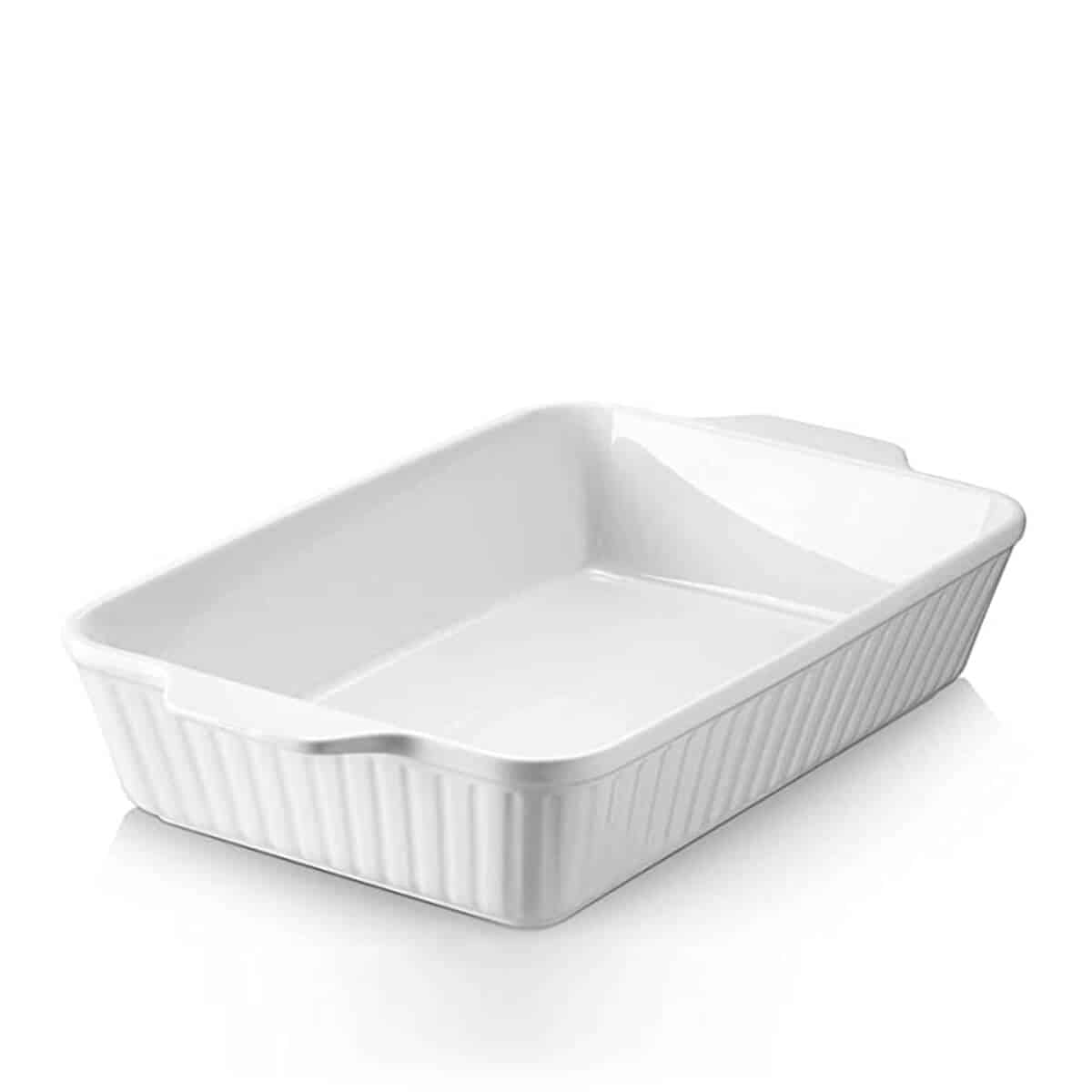 white ceramic casserole dish.