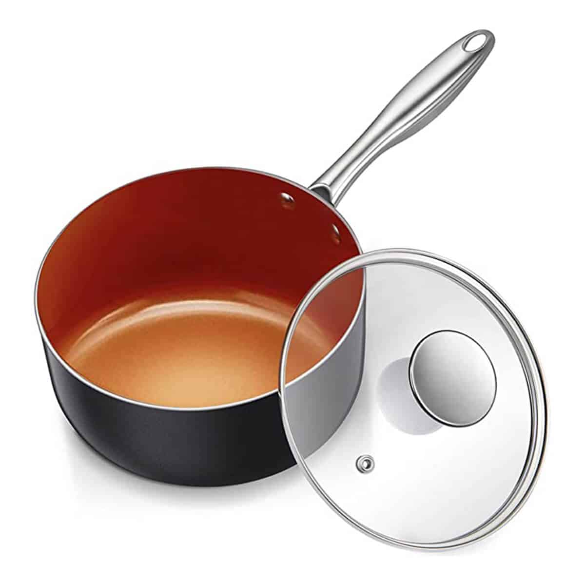 our favorite Ultra Nonstick Copper small Sauce Pan with Lid.
