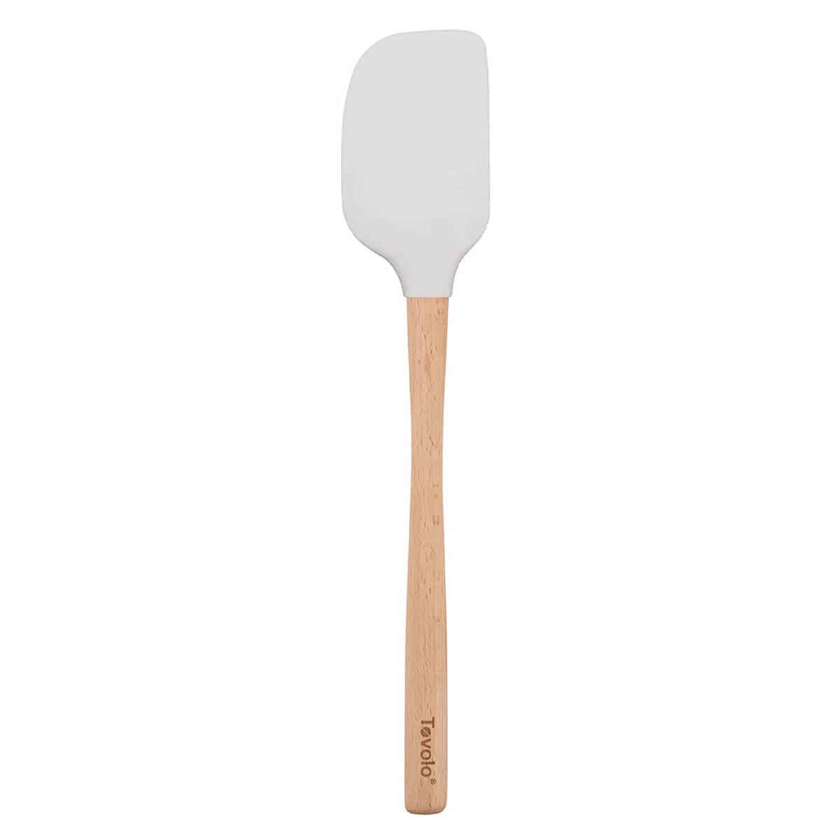 Tovolo Flex-Core Wood Handled Silicone Spatula Non-Stick, Heat-Resistant, BPA-Free, Dishwasher-Safe with Removable Angled Head.