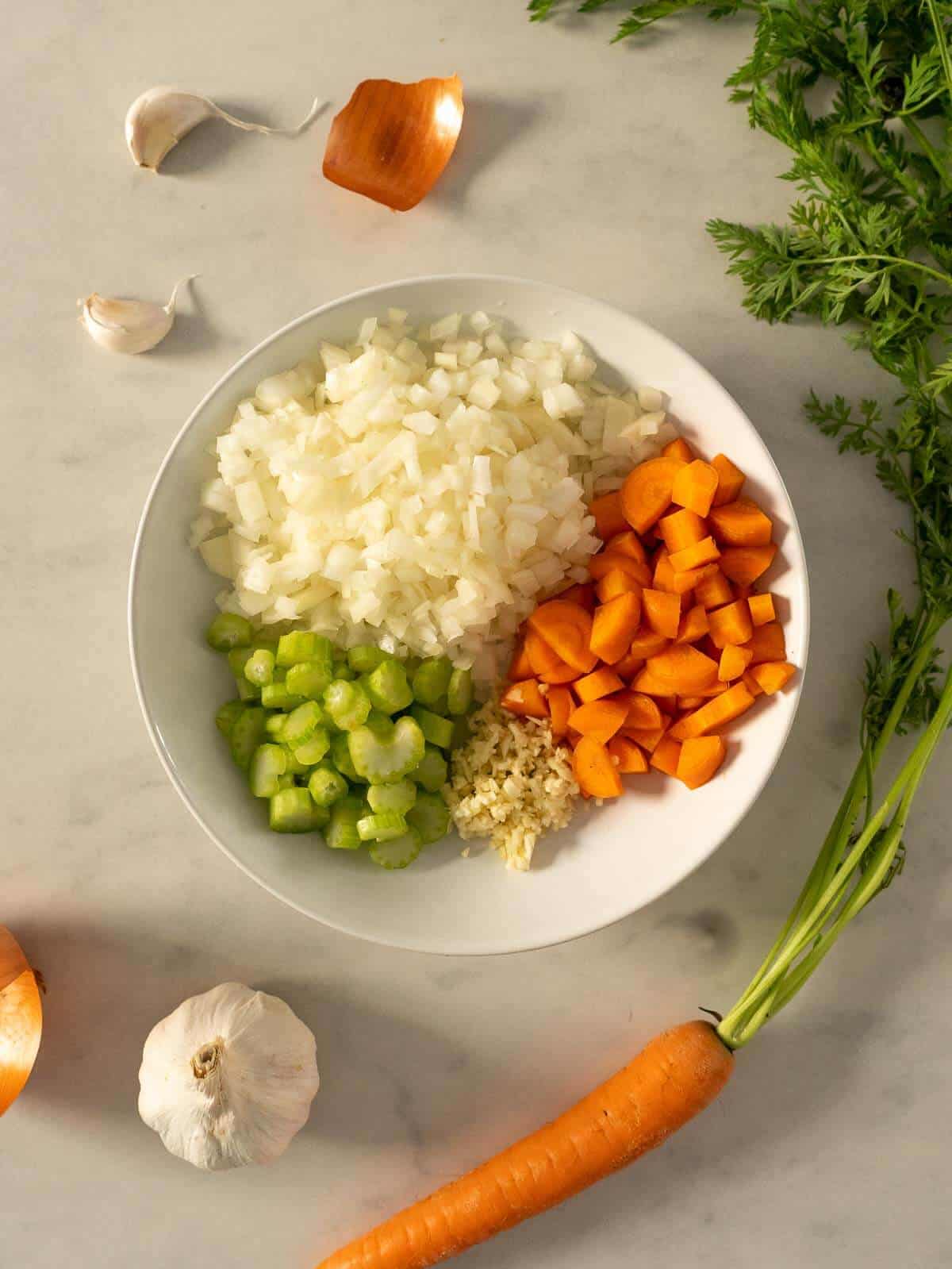 fasolada chopped ingredients.