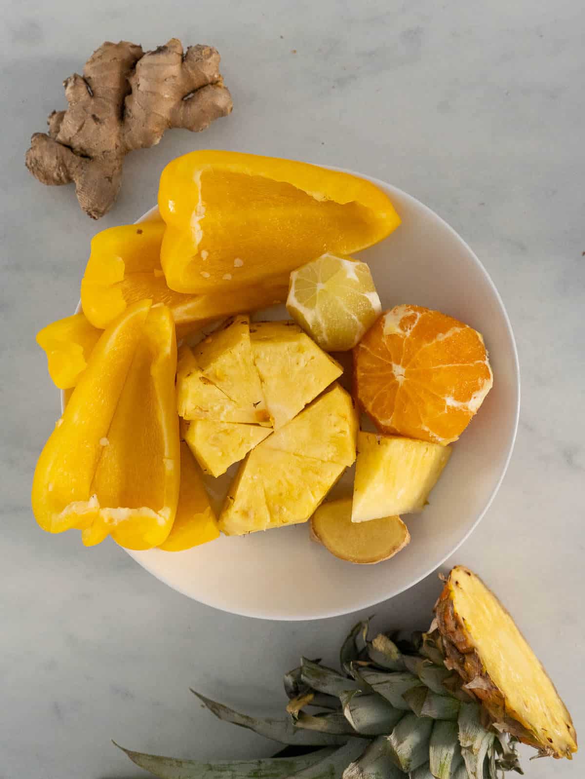 chopped ingredients to make golden juice.