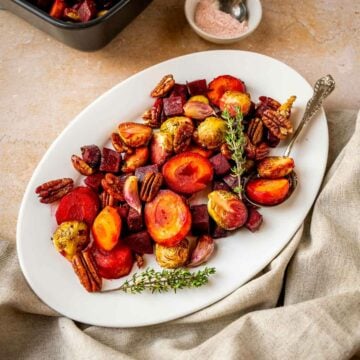 Mediterranean Honey Roasted Vegetables with Brussels Sprouts and Carrots featured.