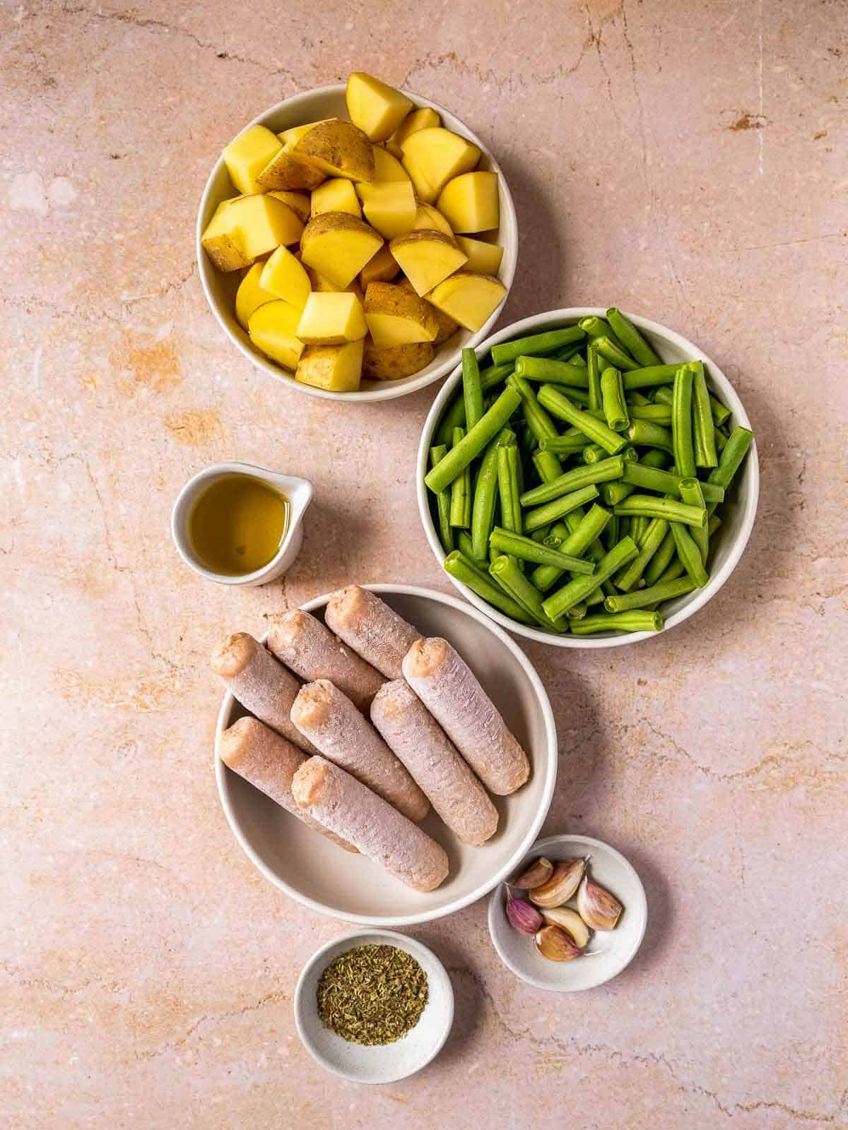 green beans potatoes and sausage ingredients.