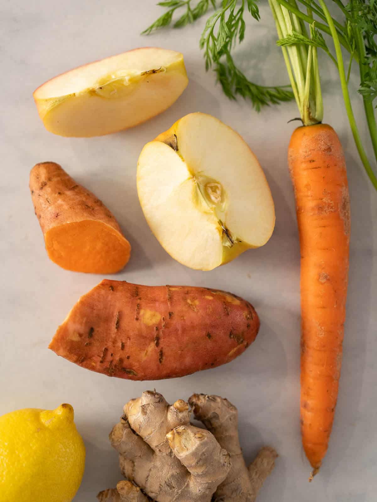 carrot apple and sweet potato juice chopped.