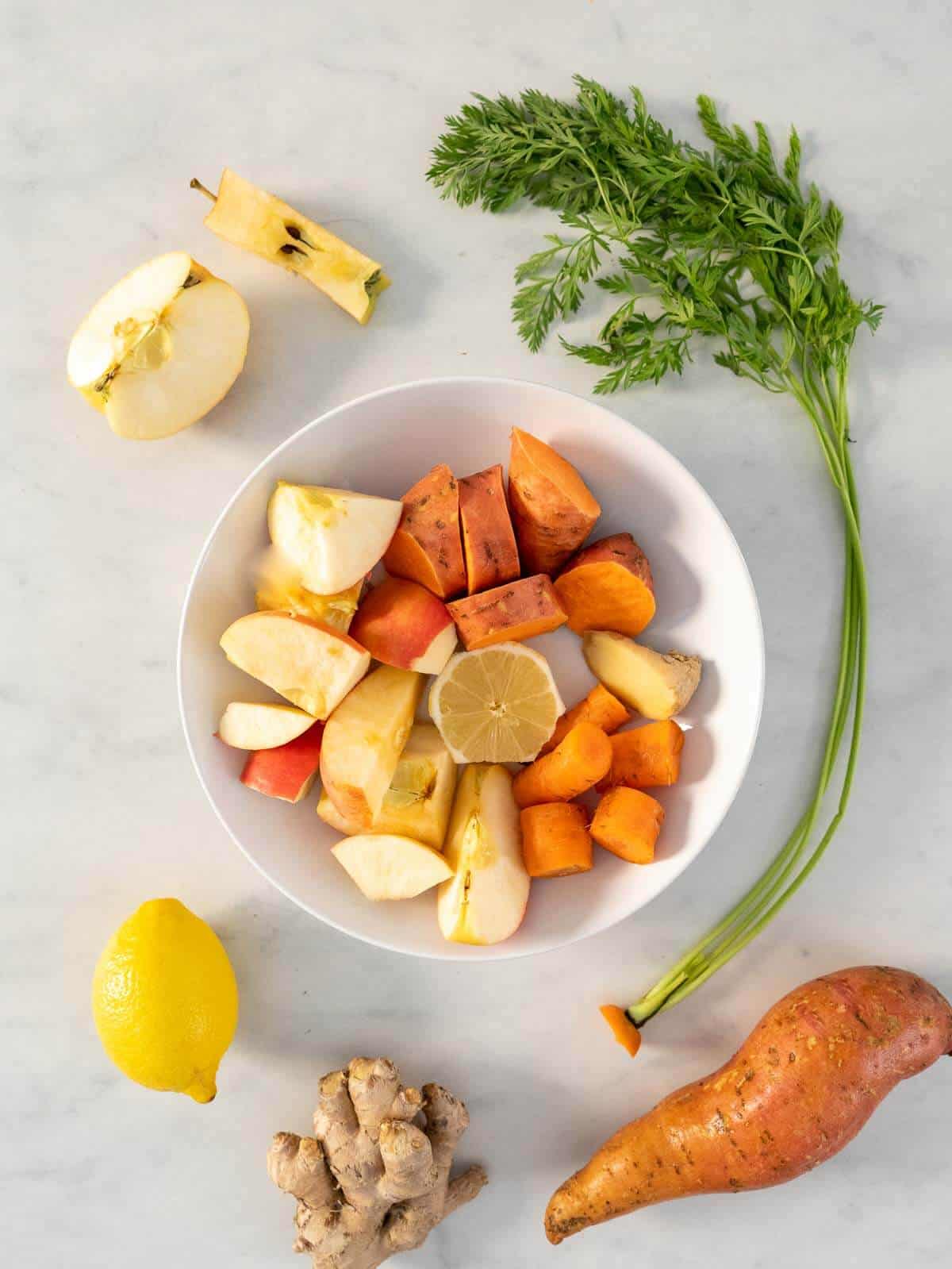 prepare ingredients for juicing sweet potatoes.
