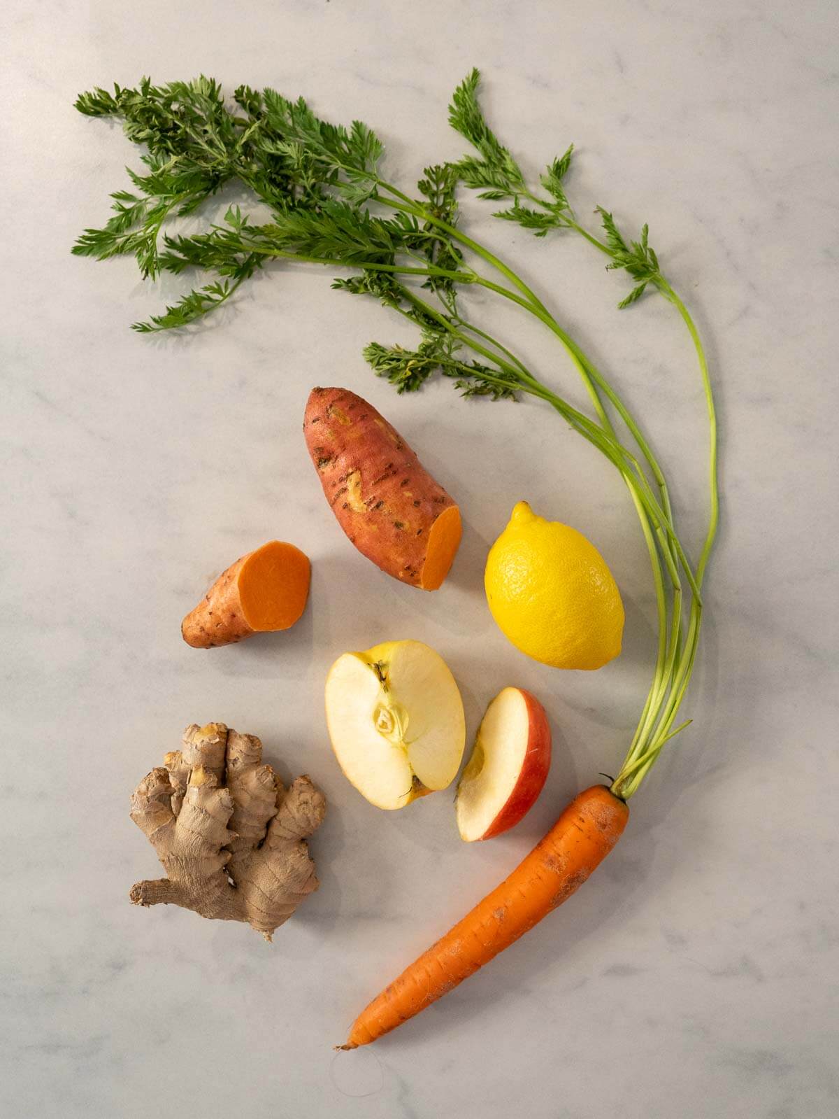 carrot apple and sweet potato juice ingredients.