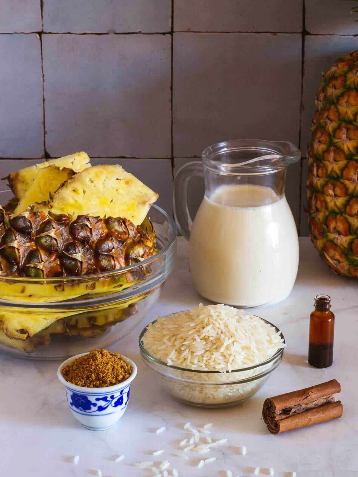 arroz con piña horchata with almond milk ingredients.