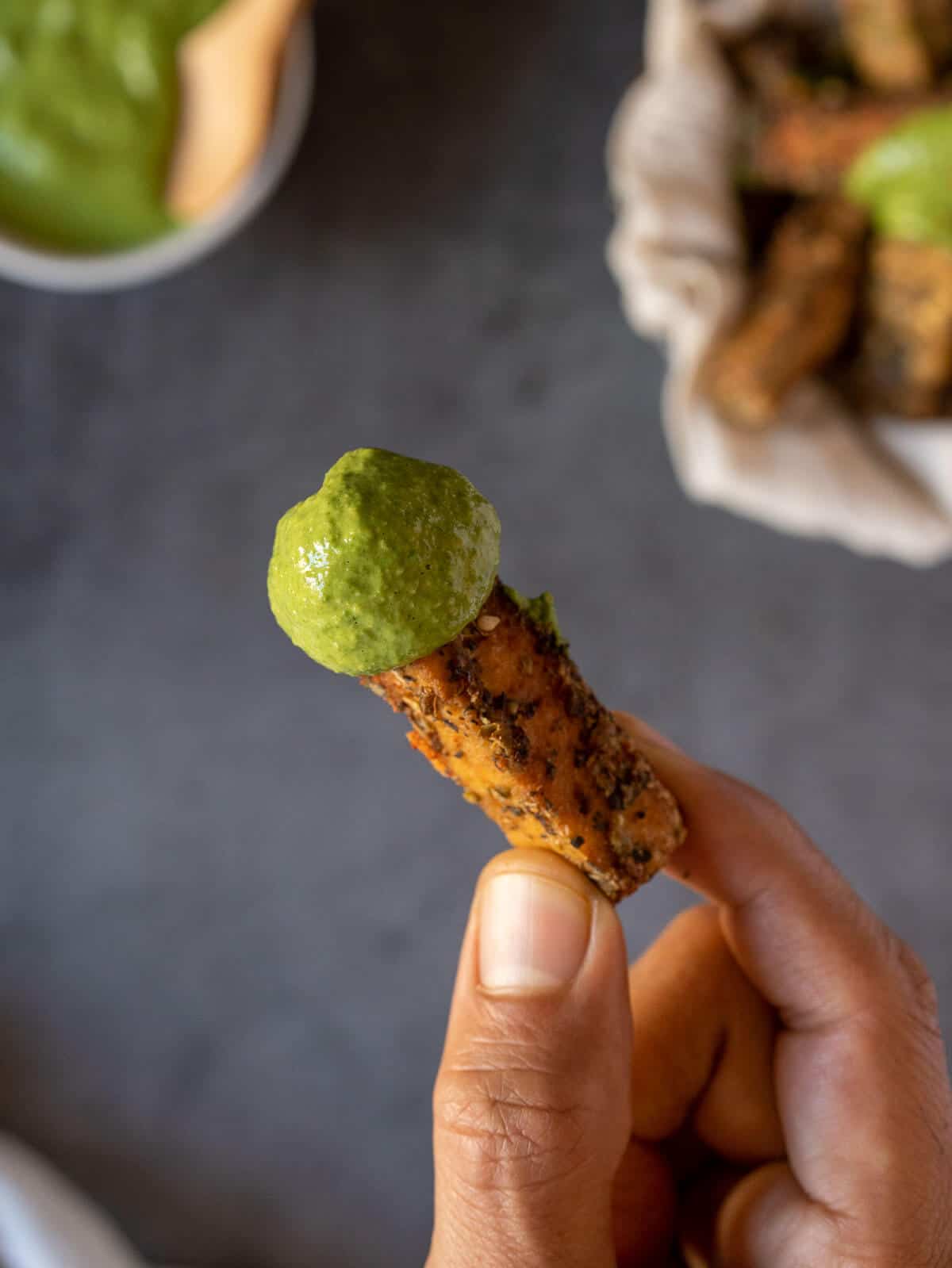 crispy air fryer nuggets with creamy vegan sauce.